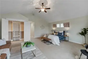 Tada!! A second closet with all of the built-ins you could want. No more fighting over closet space.