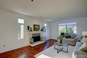 Lovely wood burning fireplace to cozy up to.