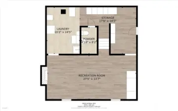 Floor plan lower level. Huge rec-room with fireplace. And future expansion potential in unfinished areas!