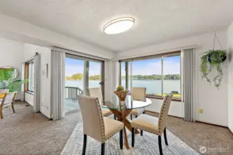 Dining area positioned to take in stunning water views.
