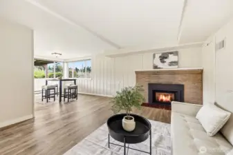 Cozy sitting area, kitchenette, and second fireplace