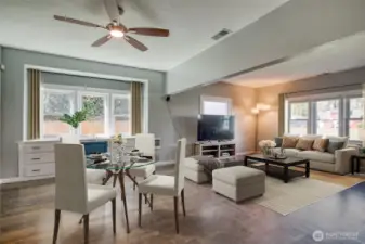 Great room, virtually staged