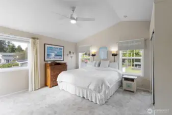 Primary bedroom with views of liberty bay
