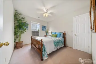 Second bedroom has ceiling fan and don't forget the central air.