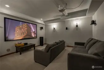 Downstairs theatre room. Projector and screen stay with home.