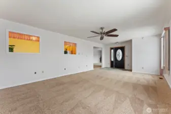 Large great room, off entry and openings into kitchen