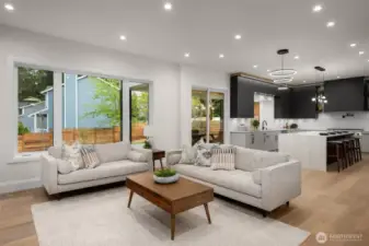 Floor plan flows seamlessly from the great room, to the kitchen and outdoor living