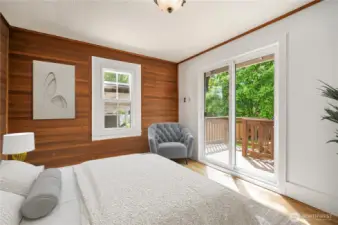 Main Floor bedroom with new slider - virtually staged
