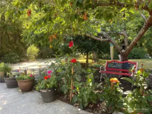 Little sitting area off the porch entrance stairs