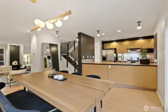 The layout of the kitchen is perfect for entertaining - the counter works as the perfect buffet/serving bar!