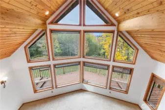 Loft view from the floor to ceiling windows in living room