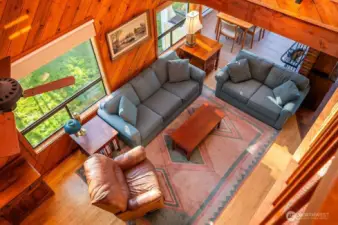 Main house living area seen from upper level hallway