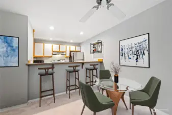 Room for Bar Stools at the Eating Bar plus small Dining Table.  *virtual staging