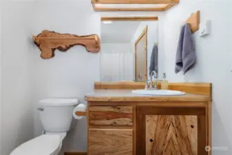Common Bathroom with Custom Cabinet, Towel fixtures.