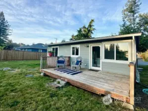 Large wood deck for evening sunsets and entertaining