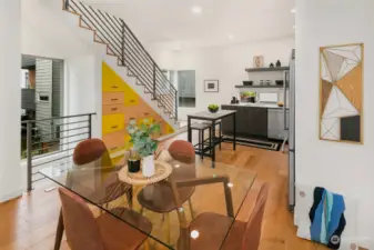 Open living and dining room with private outdoor terrace.