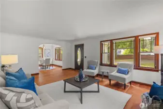 Entry door has oval glass
