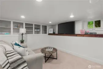 Open shelving in the basement