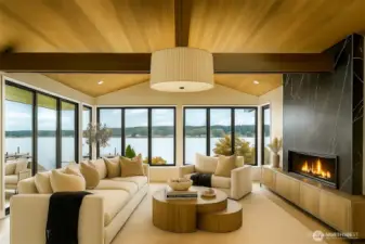 Main level living spaces have commending views of all the water activities at the comfort of your own cozy living room.