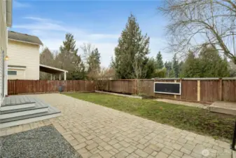 Fully-fenced backyard with pavers!