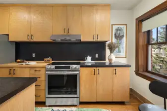 Spacious kitchen with plenty of storage.