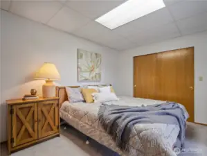 This bedroom has room for a king size (here shown with a queen)