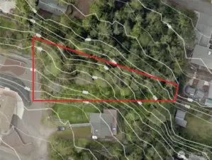 Overhead view with approximate boundaries in red.