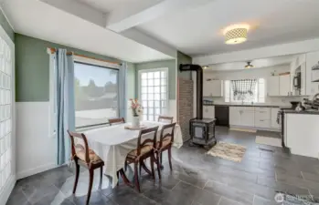 Dining space into kitchen