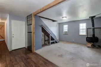 ADU entry & Living Rm. view.  2 bedrooms & flex space upstairs.