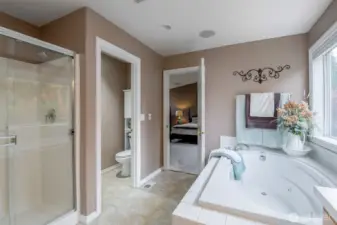Ensuite affords a full closet plus additional walk-in and a jetted tub.