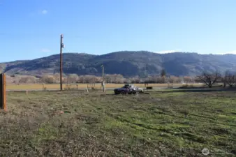 Facing east, ball field slightly in view to the right across Chesaw road.