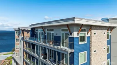 Perched on the top corner of the Baker Condominiums.