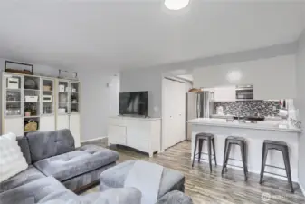 Spacious living room with new flooring