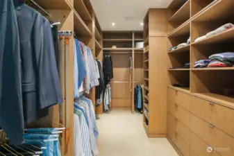 Generous Walk-in-Closet in Primary Bedroom. One of two closets for organizing wardrobe.