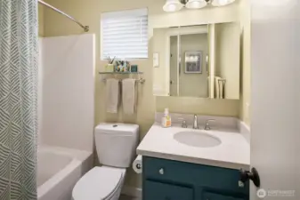 Second full bathroom with heated floors and new vanity