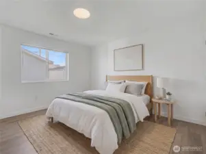 Beautiful bedroom with walking closet. Virtual staged