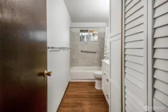 Bathroom Has Newer Flooring and Cabinets