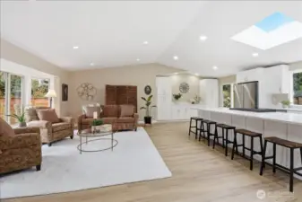 Light-filled great room and remodeled kitchen with oversized island and effortless flow for everyday living.