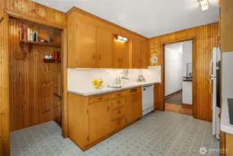Stairs to basement & attached garage