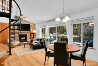 Fun spiral staircase leads to the loft - perfect for work & ready for video meetings