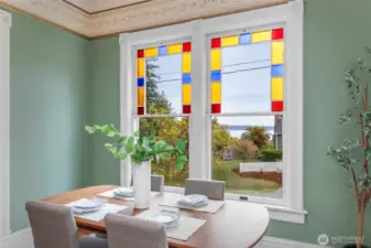 Formal Dining Room presents radiant sunrises over the Strait.