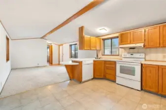 Open concept kitchen and living area