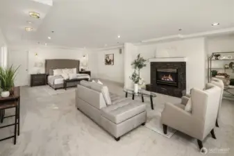 An incredible primary suite with stunning lake views