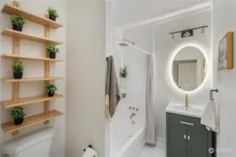 Full bath downstairs, heated /backlit mirror