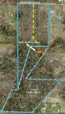 Here's the map showing the access driveway over LOT 1 via the easement, to the best building site in the trees, at LOT 2