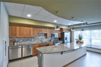 Community room has a full kitchen for pot lucks and special events.