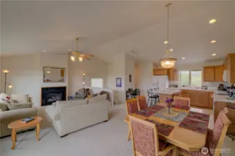 Living room, dining room and kitchen. This condo is fully furnished and move in ready.