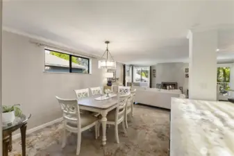 The dining room provides plenty of room for formal meals or game nights