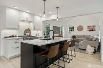 Beyond the kitchen is the living room