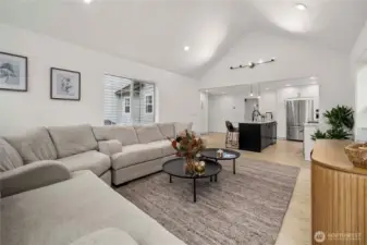Living room open to the kitchen